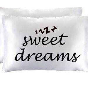NWT 2  Pc Satin Graphic Sweet dreams Pillow shams cover Pillowcases